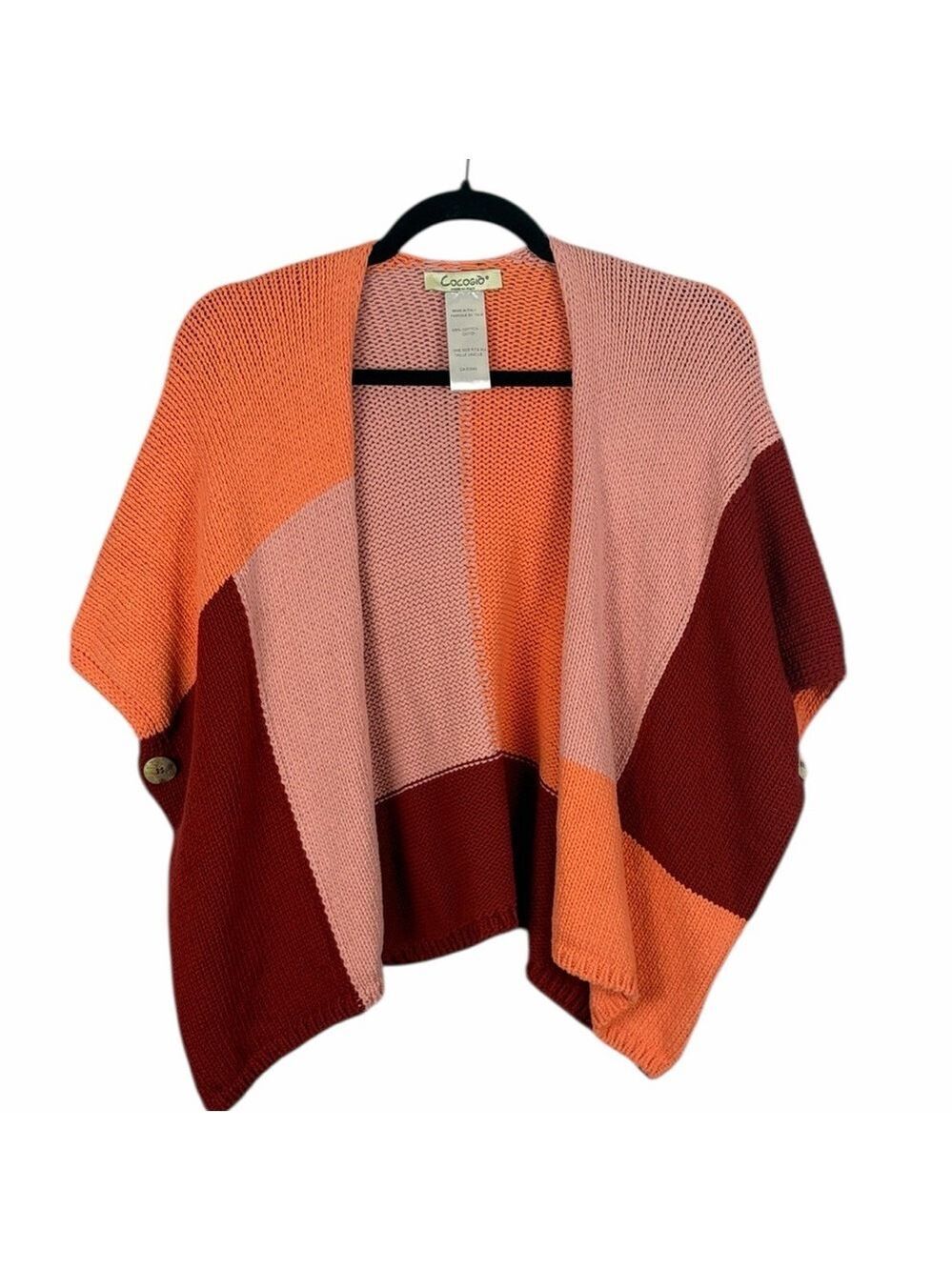 Cocogio Made in Italy Colorblock Knit Cardigan Poncho One Size Cotton Boho